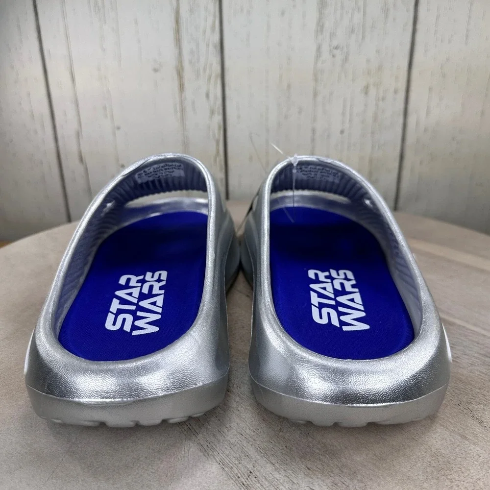Disney Star Wars R2-D2 Mens Silver Novelty Sport Slides Sandals Size 9 New